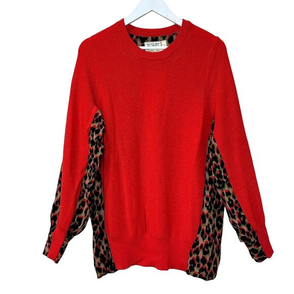 Sandrine Rose Animal Print Crew Neck Wool Sweater Red Women Small NWT Oversized - Picture 1 of 11